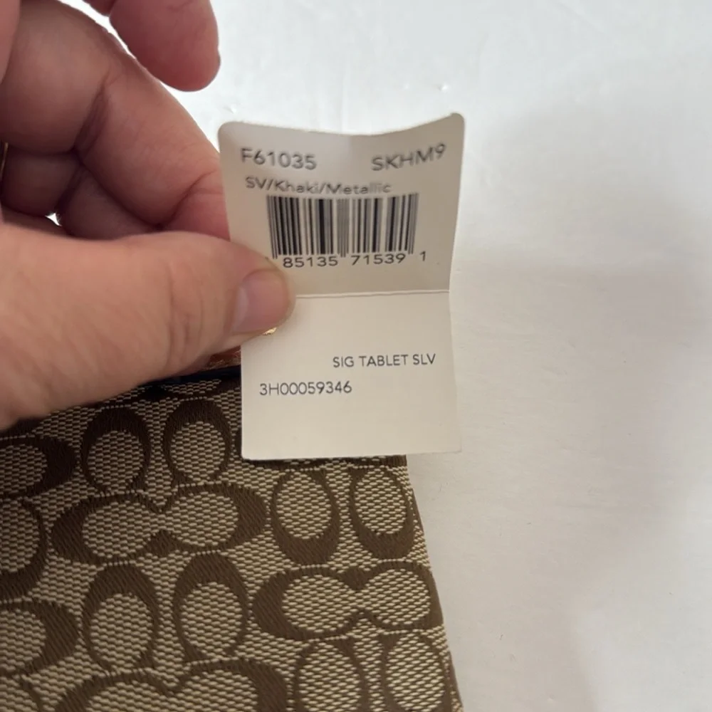 Coach Signature Tablet Sleeve Khaki Metallic